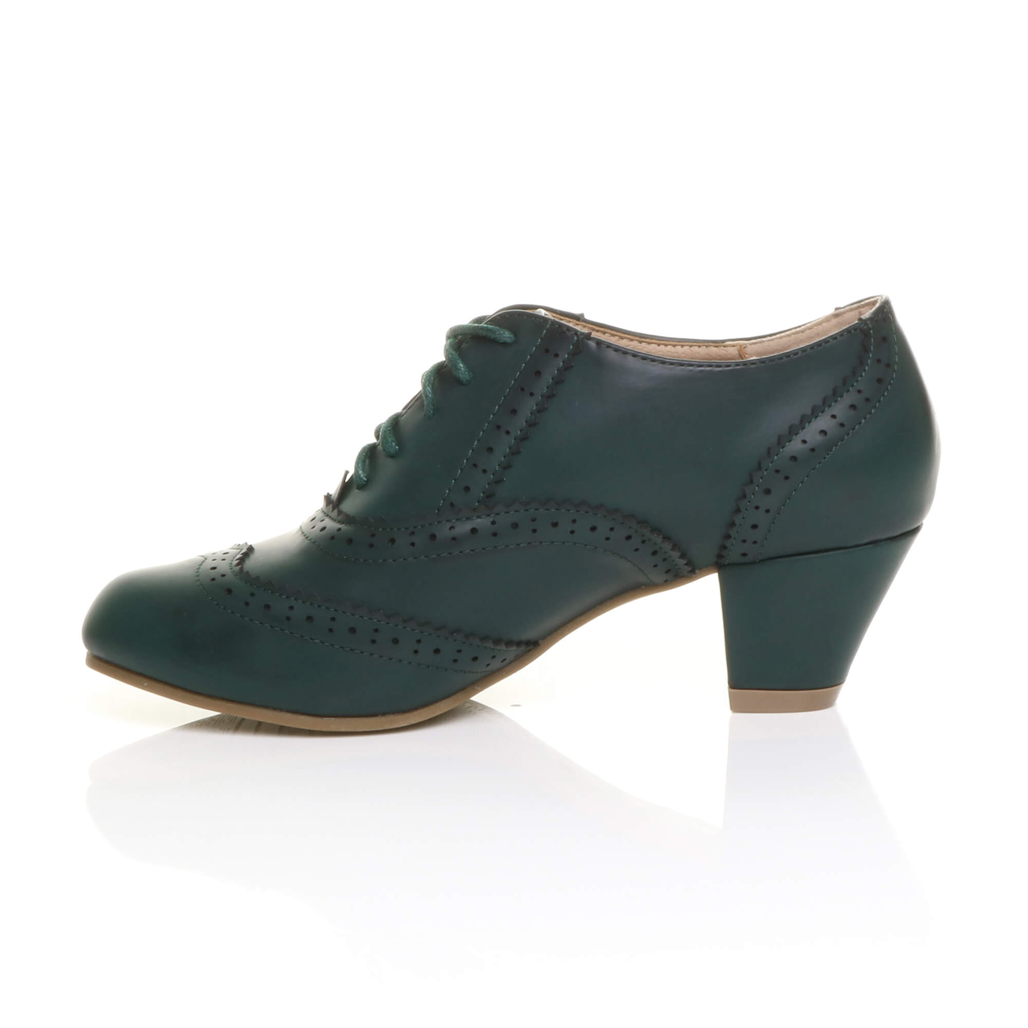 Teal AJVANI Teal Mid Heel Brogue Ankle Boots Shoe Boots, Image 3 of 6