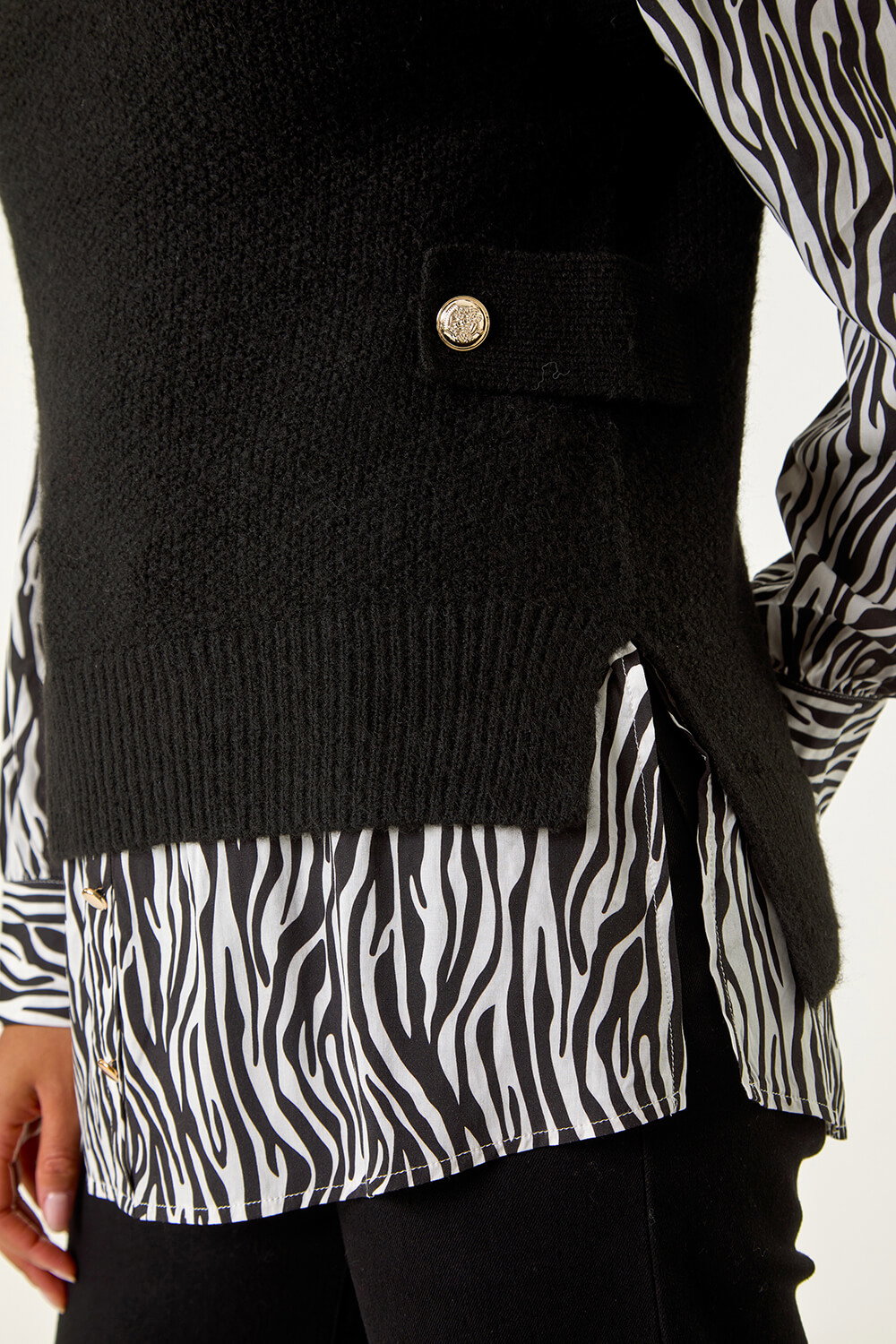 Black 2 In 1 Animal Print Knit Jumper, Image 6 of 5
