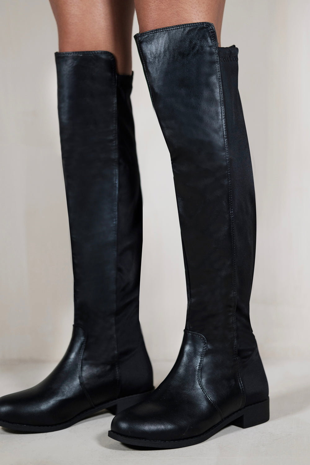Black 'Diem' Over Тhe Knee Pull On Boots, Image 1 of 1
