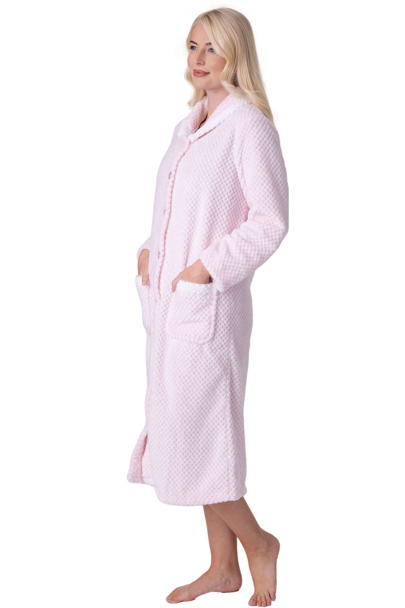 Pink Camille Lingerie Pink Supersoft Button Front Housecoat, Image 2 of 5