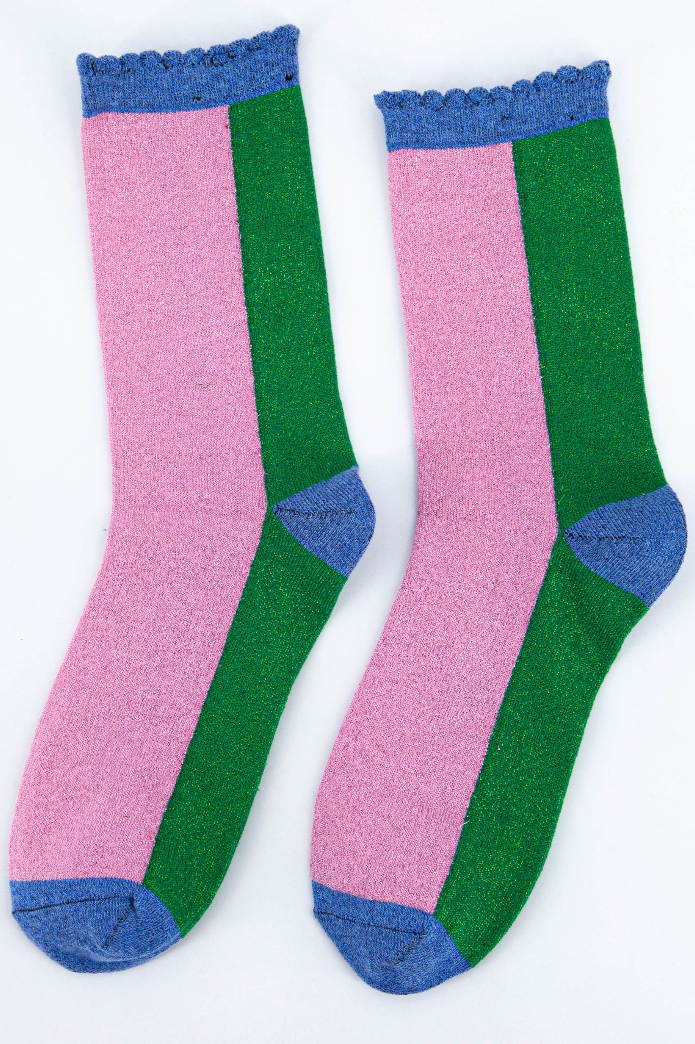Light Pink Sock Talk Light Pink Colour Block Glitter Ankle Socks, Image 3 of 4