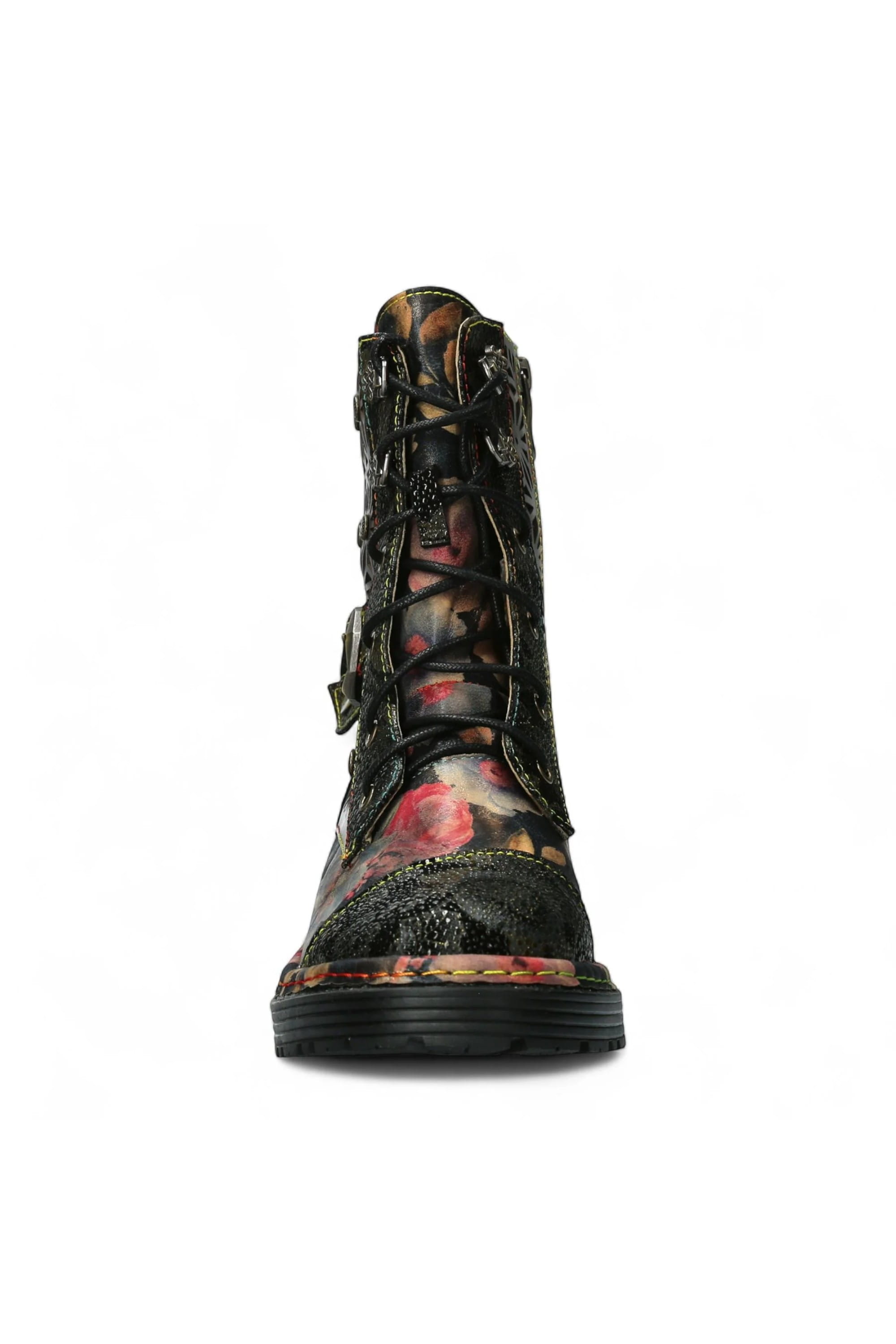 Black Womens Gothic Ankle High Boots-INCAS-036, Image 5 of 7