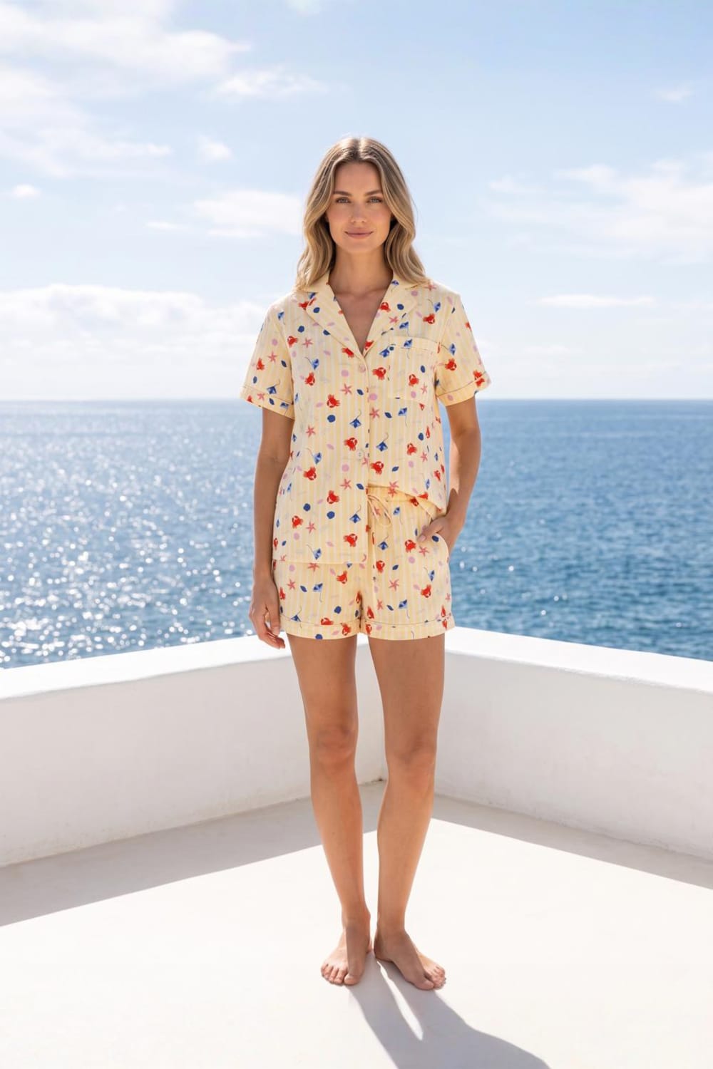 Light Yellow The Night Store Light Yellow Shell Yeah! Linen Pyjama Short Set, Image 1 of 2