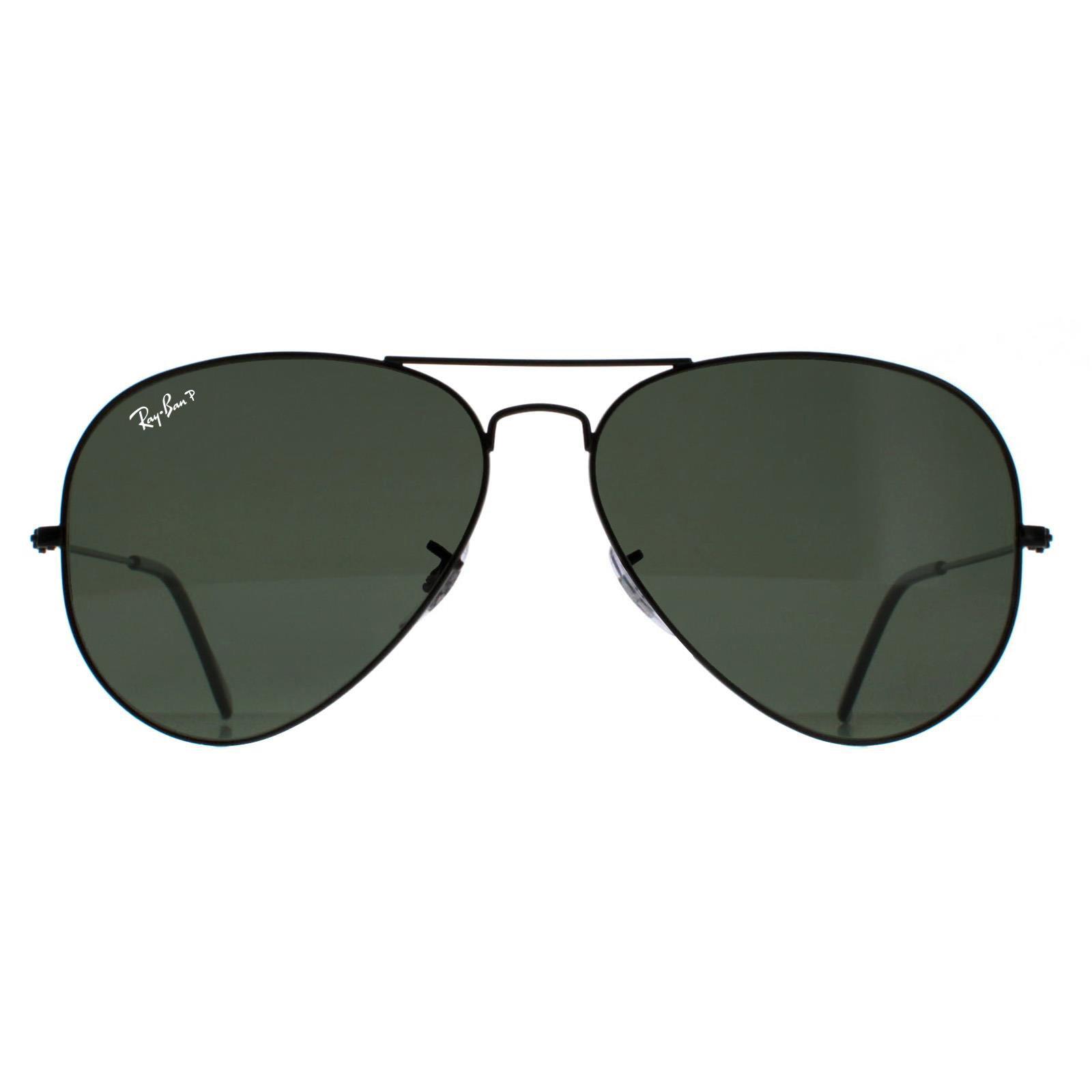 Black Aviator Black Green Polarized Aviator 3025 Sunglasses, Image 1 of 6