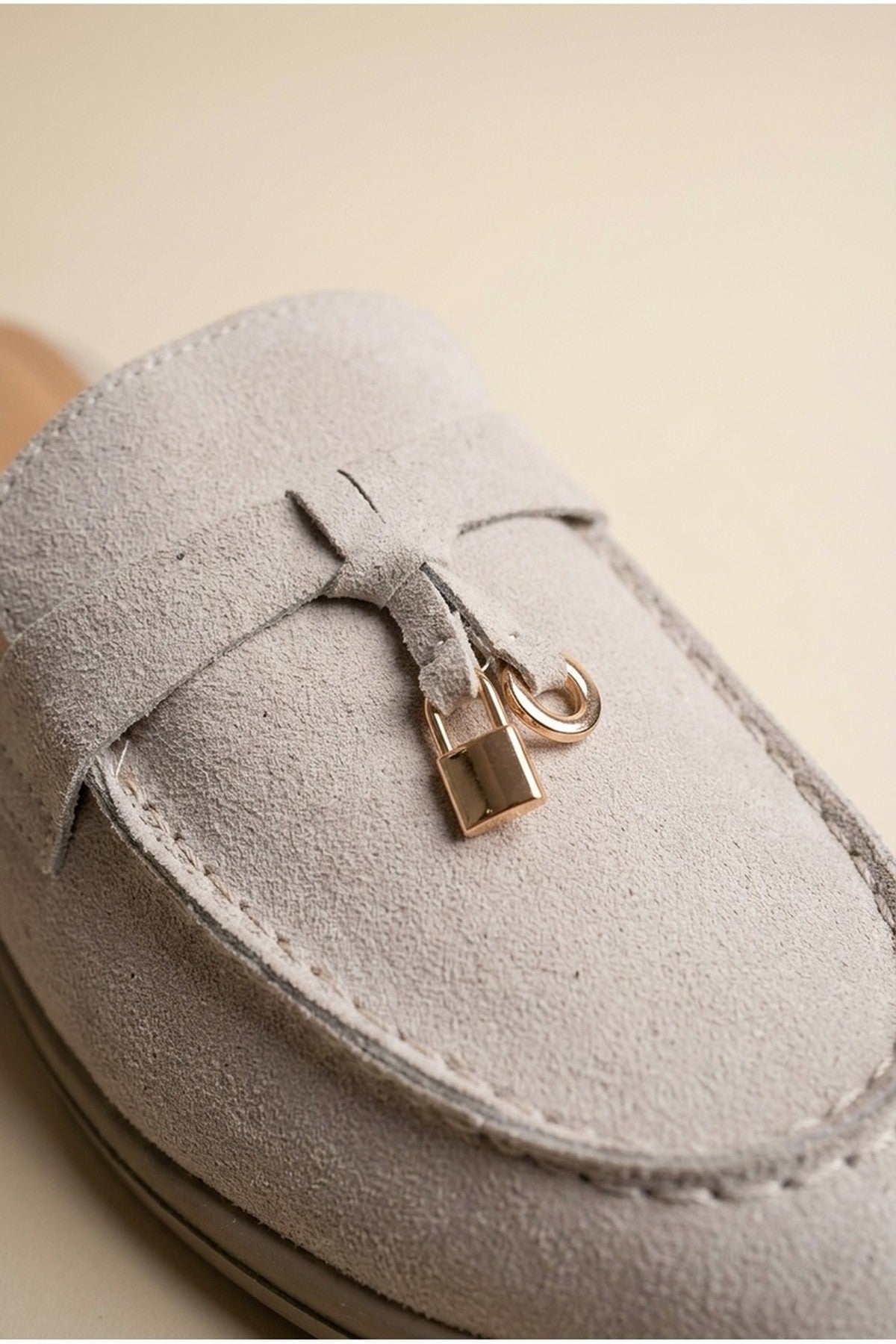 Beige Mia Womens Suede Loafer Mules, Image 3 of 4