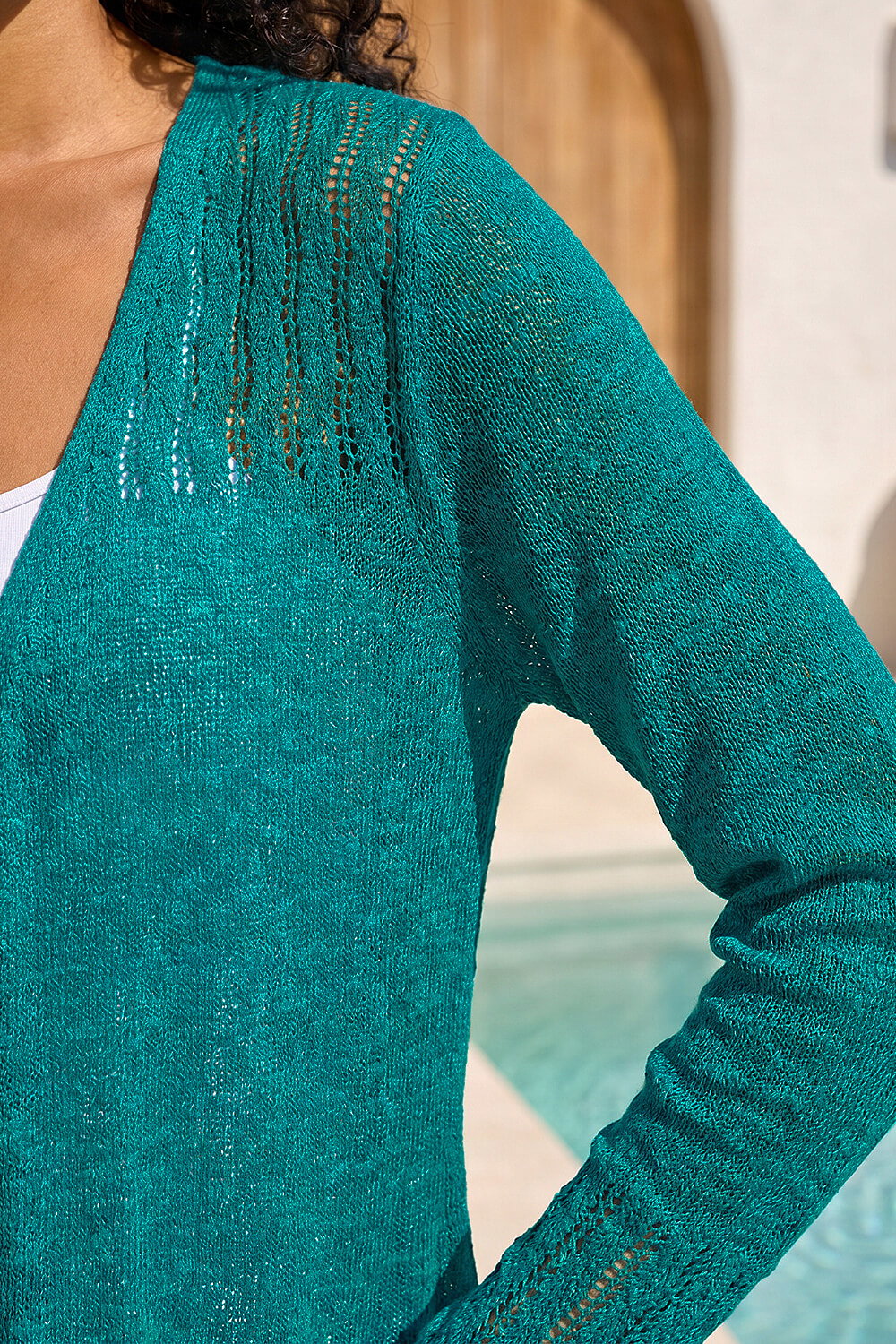 Teal Textured Knit Shrug, Image 5 of 4