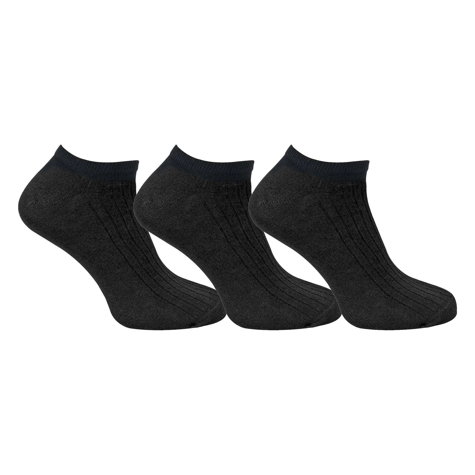 Black 3 Pack Wo 100% Cotton Trainer Socks, Image 3 of 5