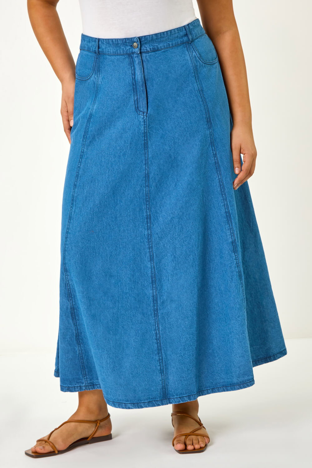 Indigo Curve Cotton Denim Swing Skirt , Image 1 of 5