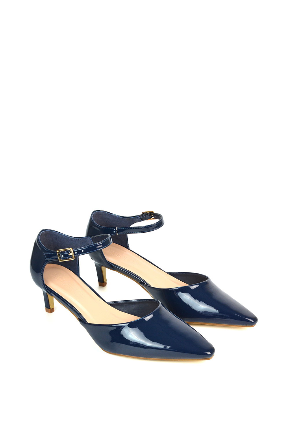 Navy XY LONDON Navy 'Kacey' Low Heel Court Shoes With Slingbacks, Image 6 of 6