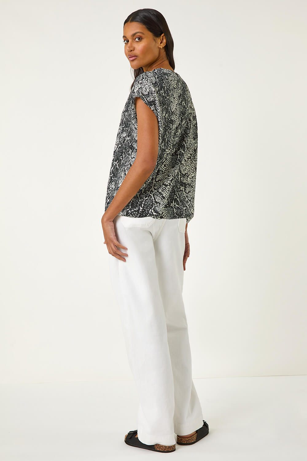 Black Snake Print Bubble Hem Top, Image 4 of 5