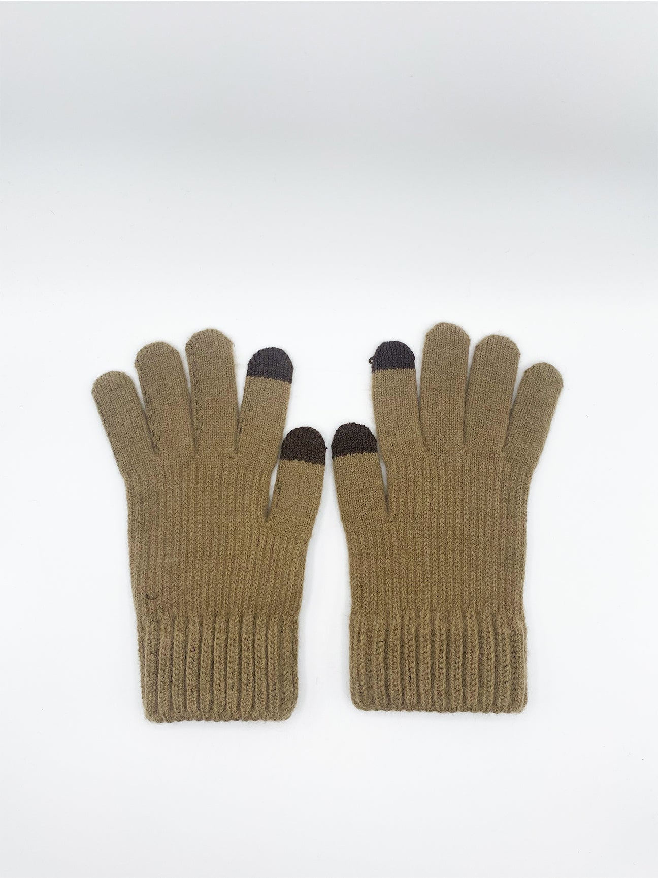 Beige Ribbed Knitted Gloves, Image 1 of 2