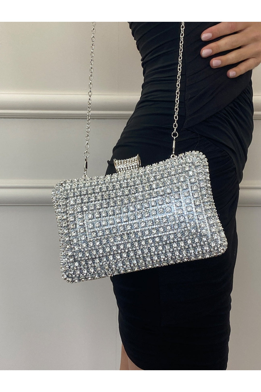 Silver Silver Diamante Clutch Bag, Image 6 of 6