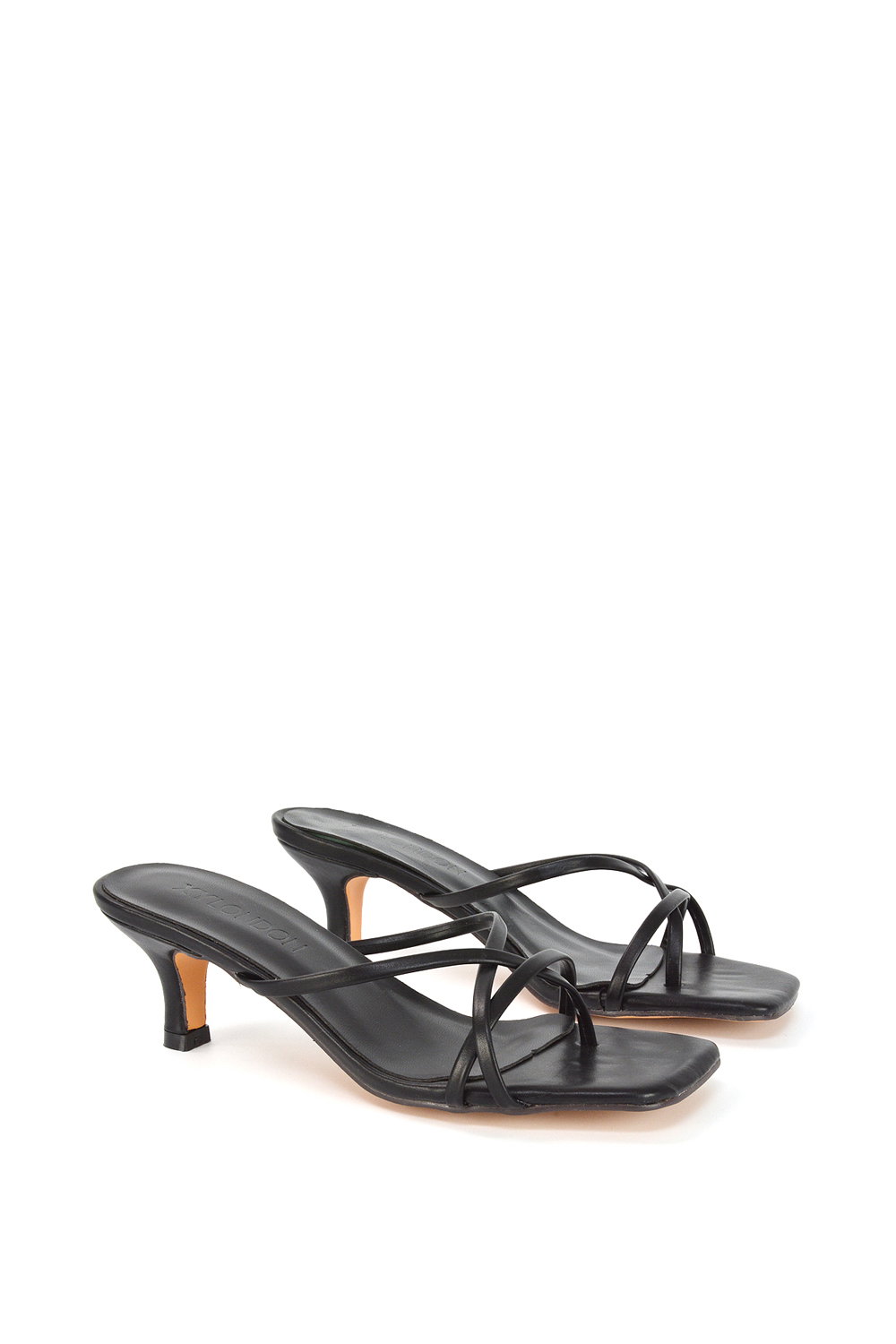 Black XY LONDON Black 'Dream' Strappy Square Toe Kitten Heel Slip on Mule Sandals, Image 5 of 5