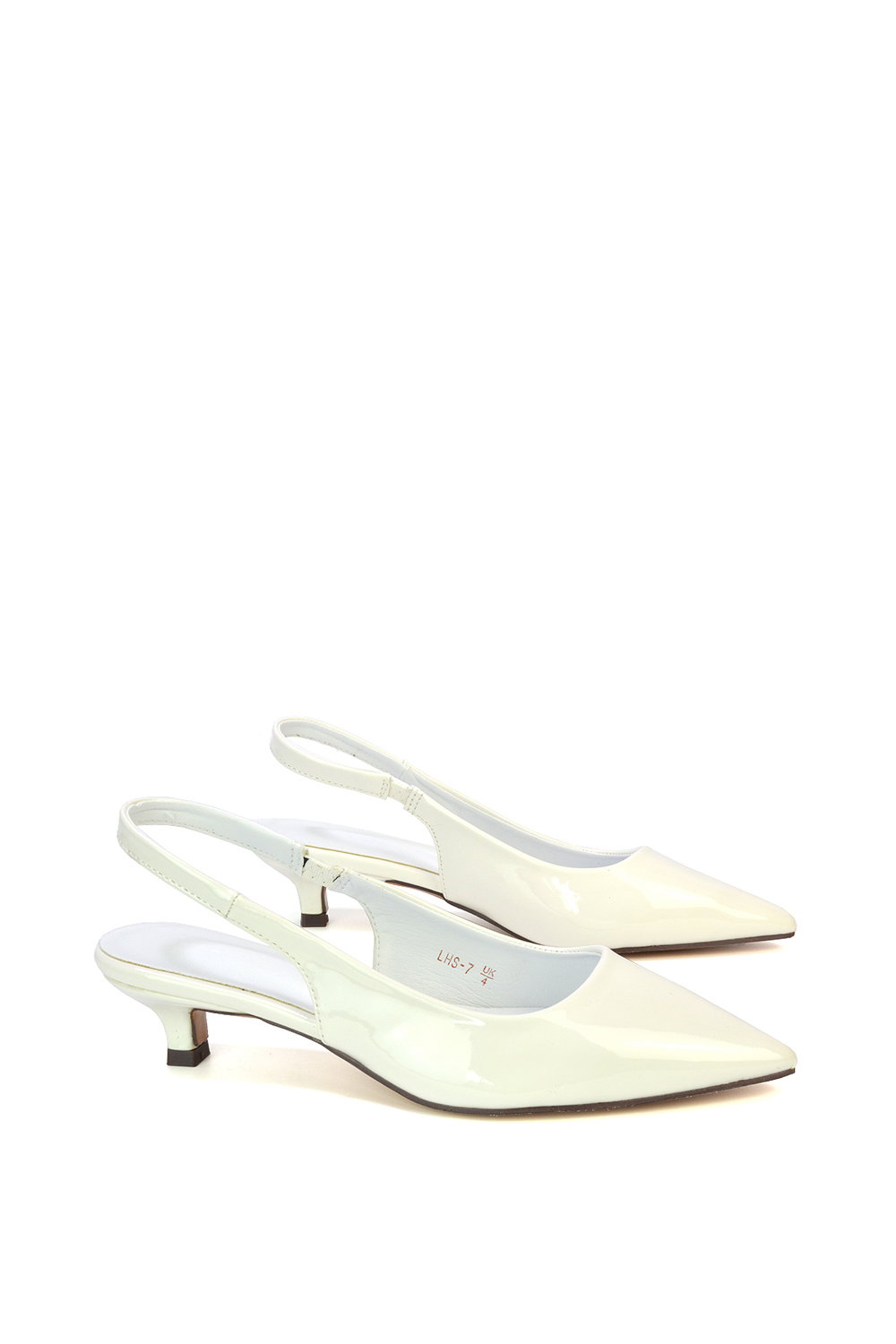 White XY LONDON White 'Jenny'  Pointed Toe Low Kitten Heel Slingback Pumps, Image 4 of 5