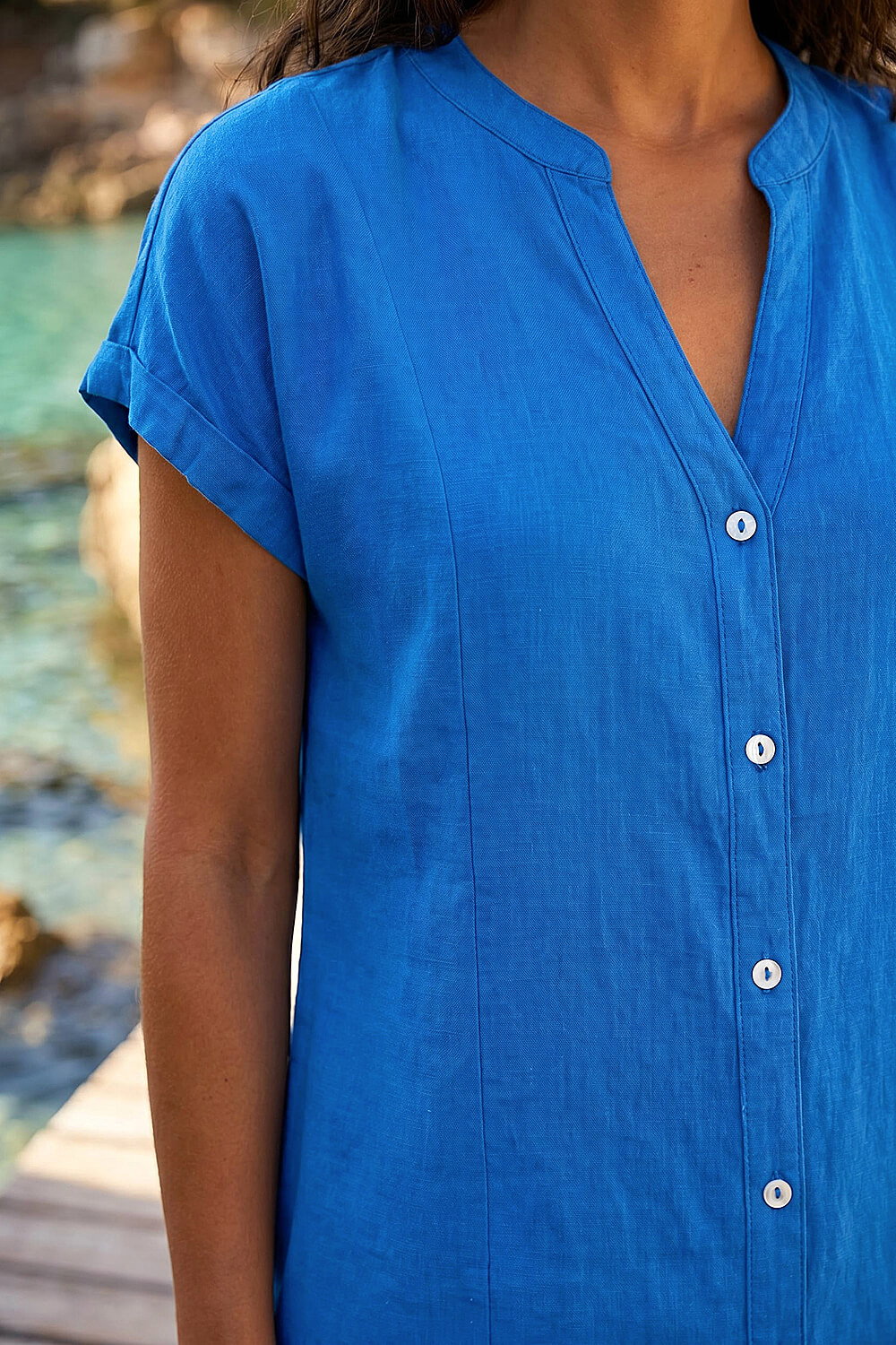 Royal Blue Linen Blend Shift Dress, Image 5 of 4