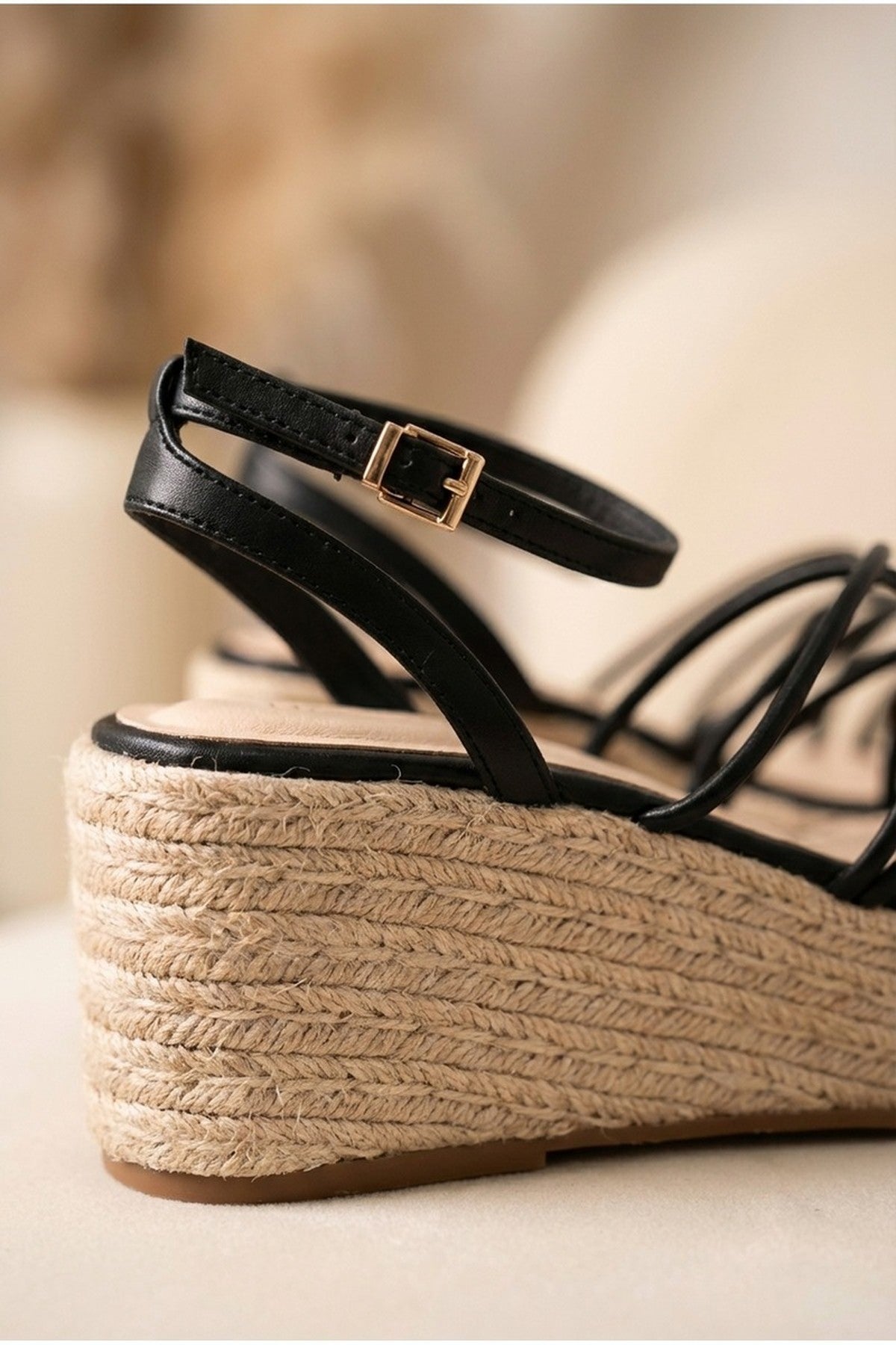 Black iKrush Black Olivia Womens Strappy Espadrille Platform Sandals, Image 5 of 8
