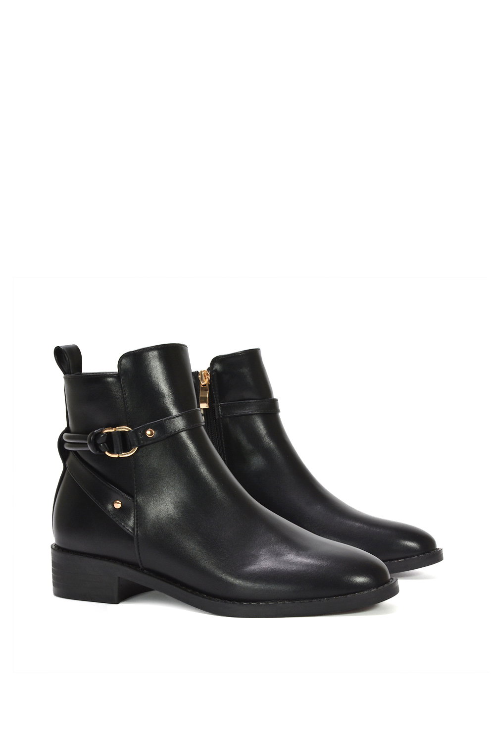 Black XY LONDON Black 'Mollie' Ankle Boots Buckle Strap Low Heel Chelsea, Image 3 of 7