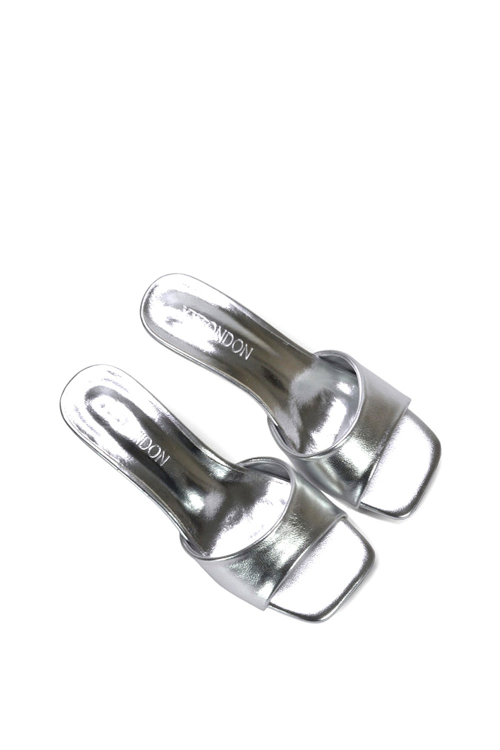 Silver XY LONDON Silver 'Pearl' Square Toe Stiletto Kitten Heel Mule Sandals, Image 6 of 6