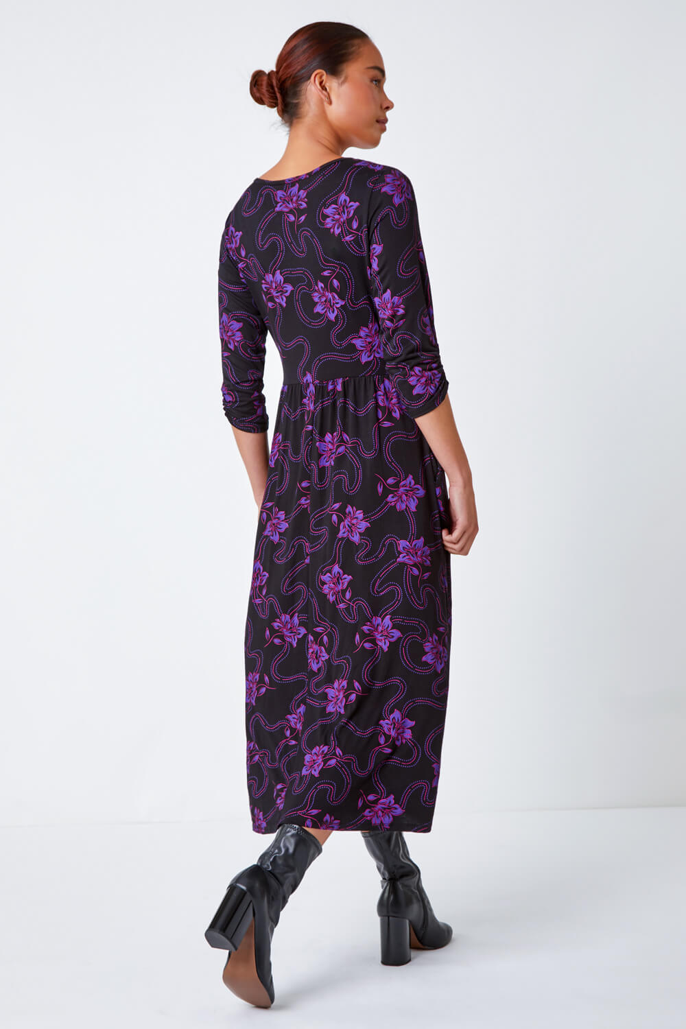 Purple Petite Floral Print Midi Dress, Image 4 of 5