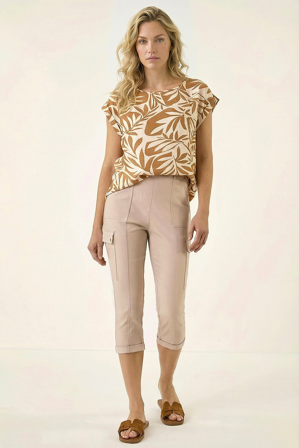 Roman Women's Stone Cropped Cargo Stretch Trouser Size 12