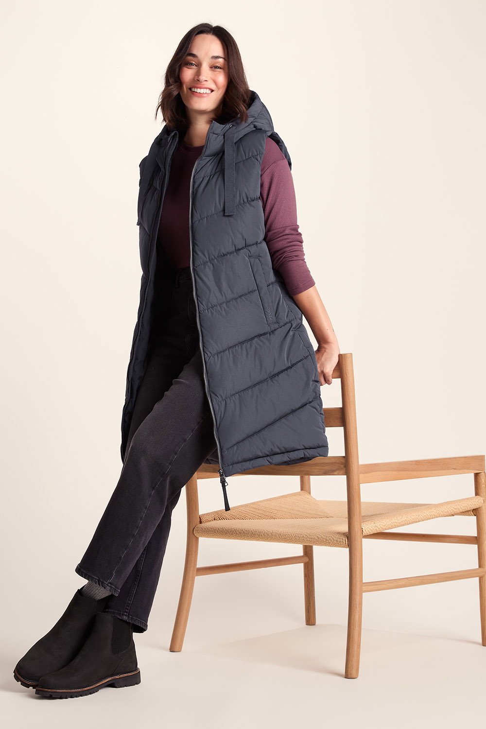 Blue Ranskill Long Insulated Gilet, Image 2 of 6