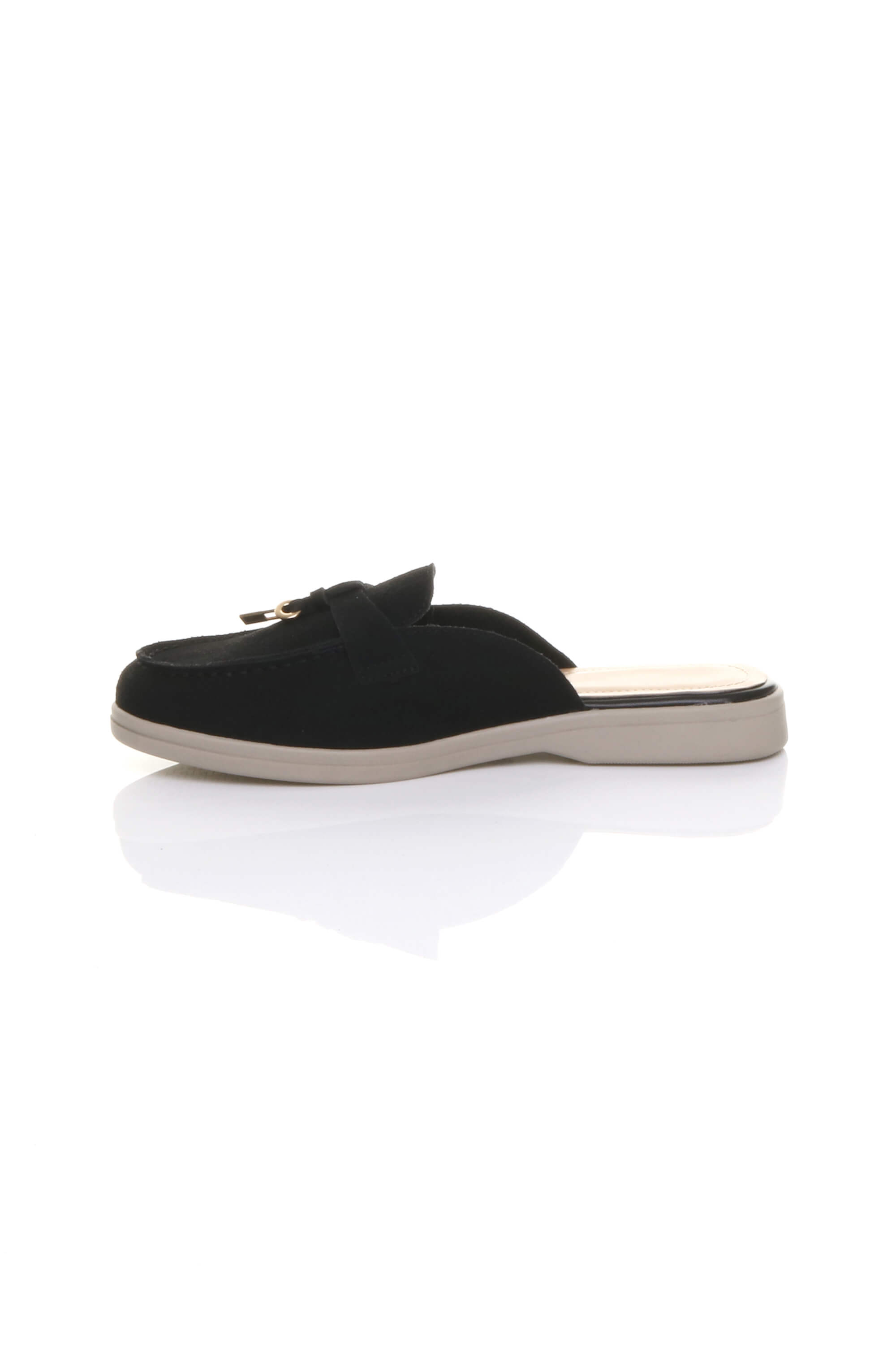 Black AJVANI Black Flat Slip On Open Back Loafers Mules, Image 3 of 4