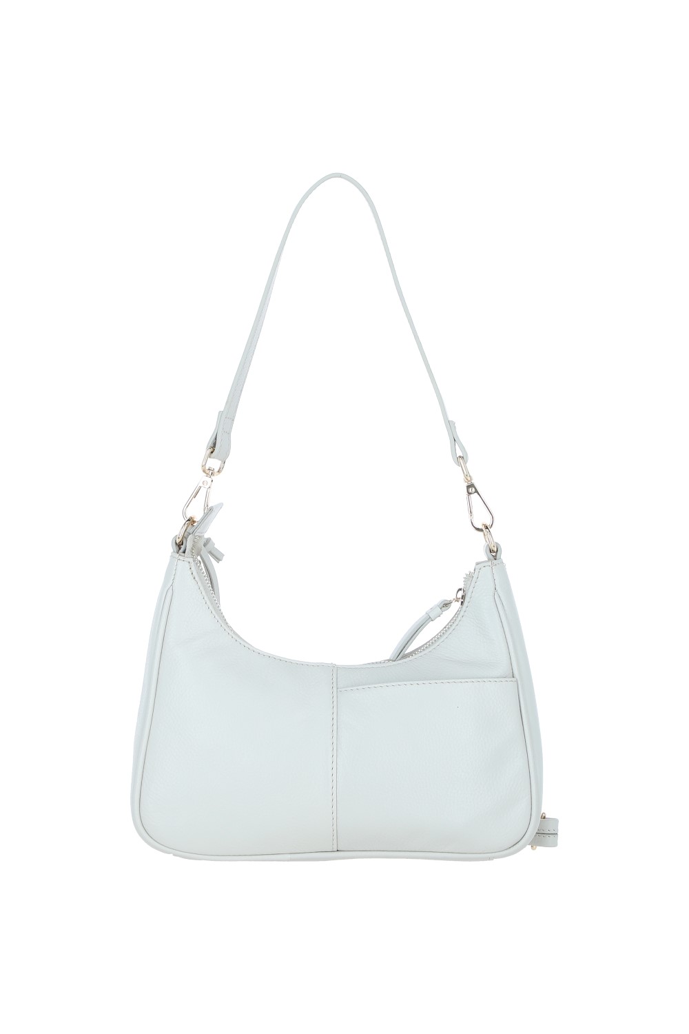 Light Grey Real Leather Shoulder Bag with Detachable Crossbody Strap, Image 3 of 4