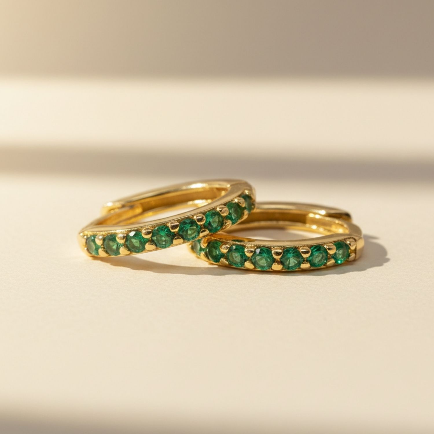 Green Emerald May Birthstone Small Huggie Hoop Earrings