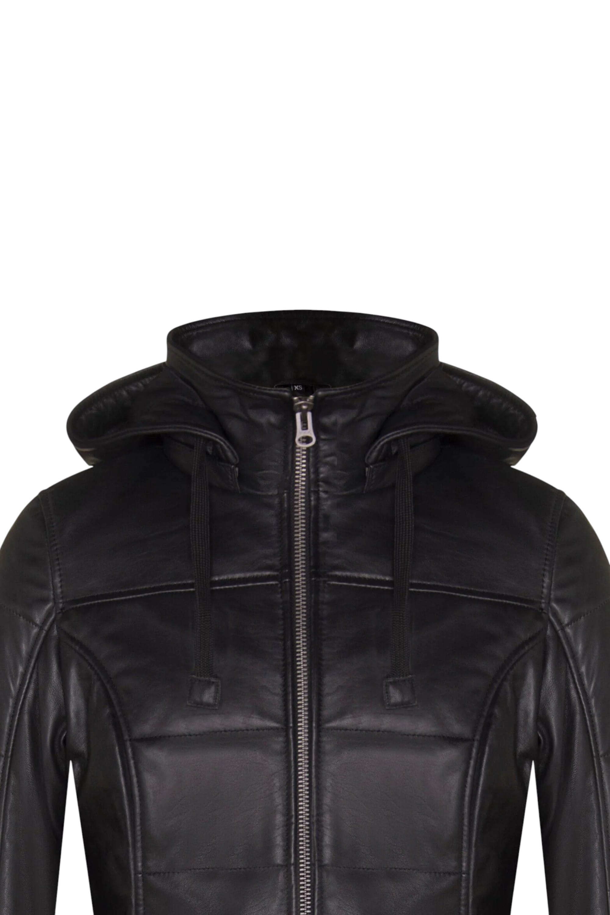 Black Womens Leather Quilted Parka Coat -Allen, Image 6 of 6