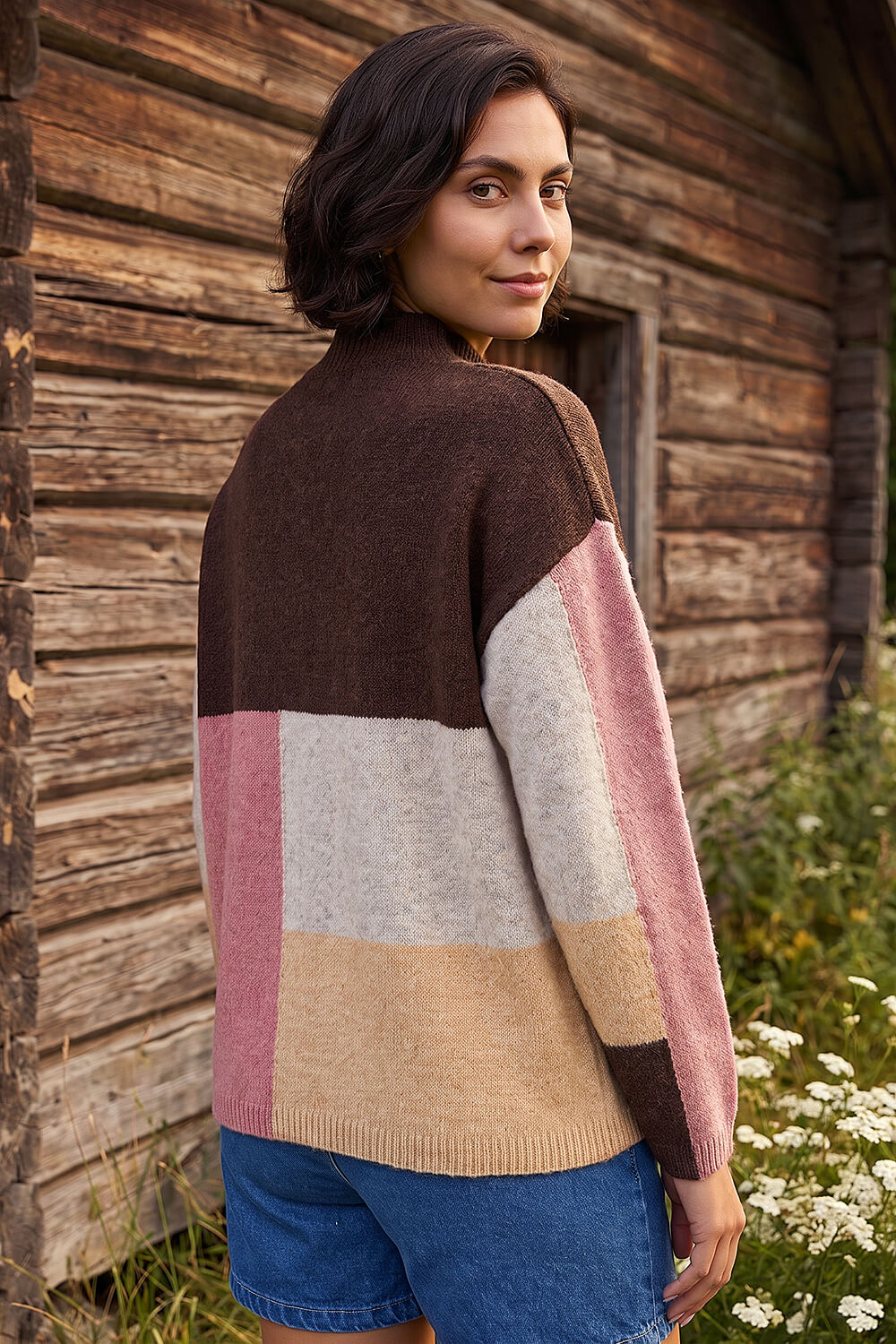 Chocolate Colour Block Marl Knit Jumper, Image 4 of 4