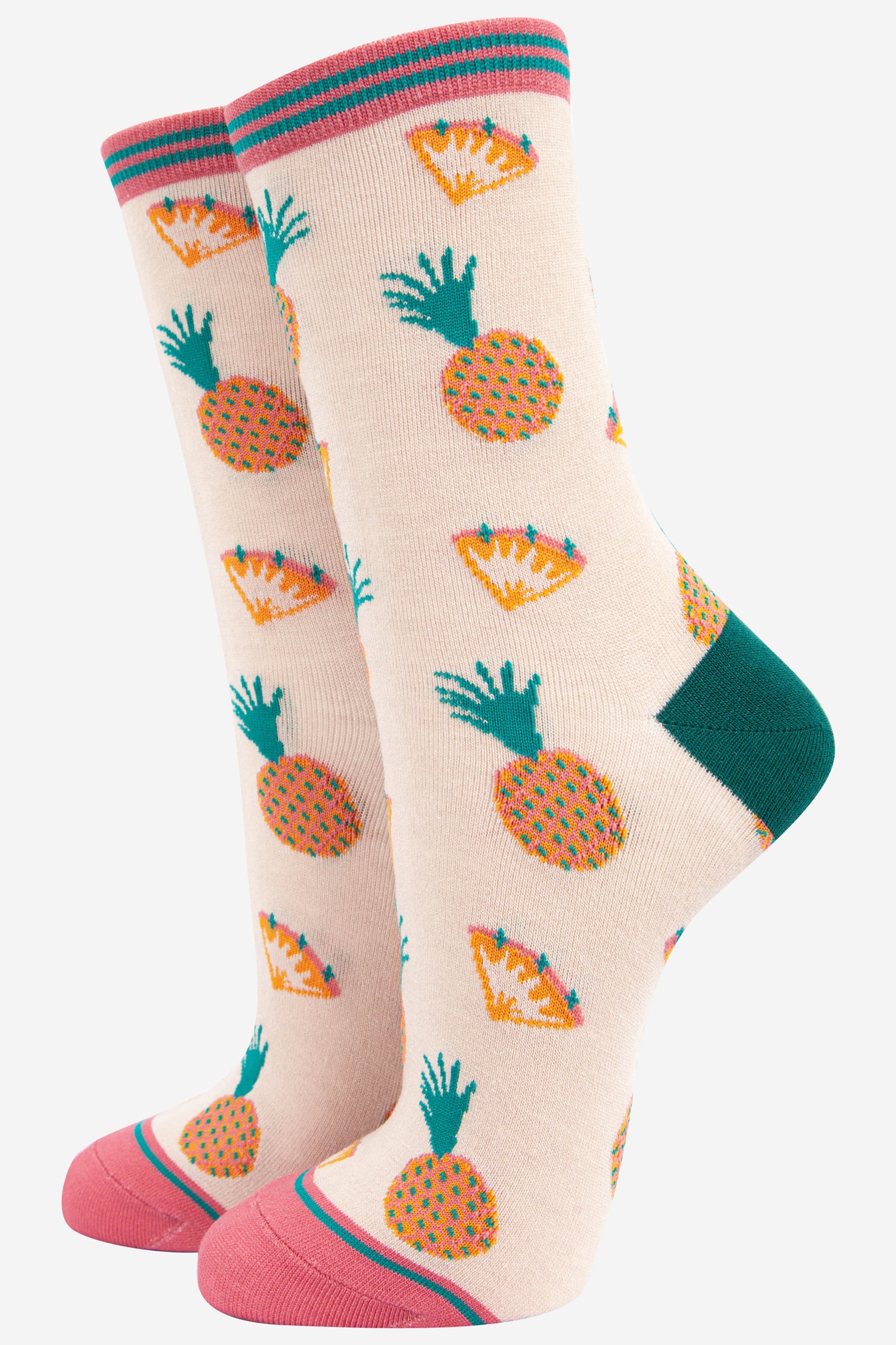 Cream Pineapple Print Bamboo Socks - Cream