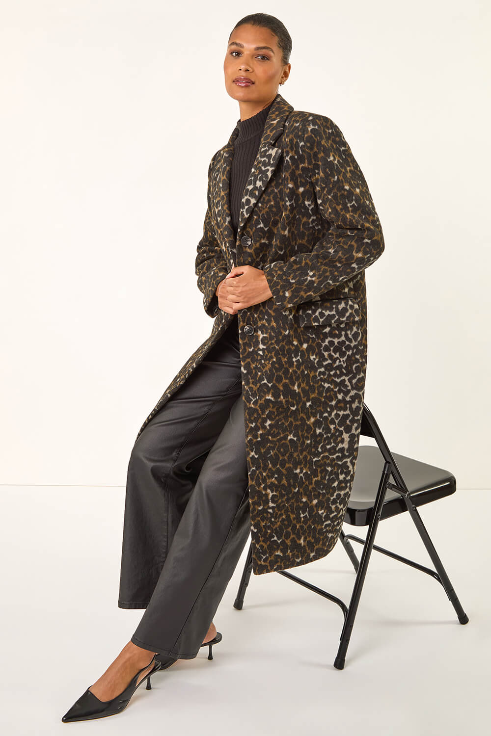 Brown Animal Print Formal Pocket Coat, Image 3 of 7