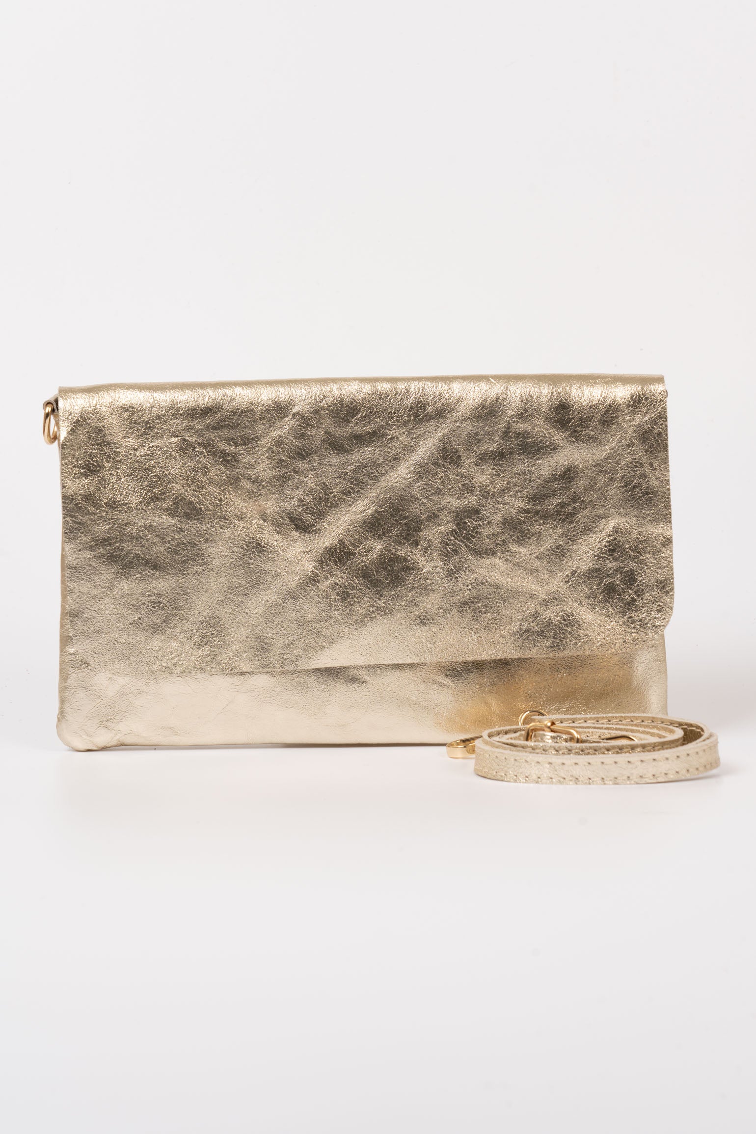 Gold Metallic Italian Leather Clutch Bag, Image 2 of 3