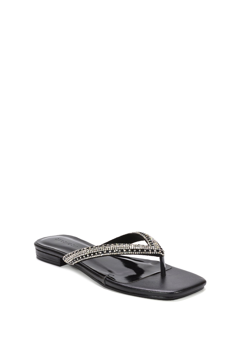 Black 'Blake' Flat Slip On Diamante Sandals With Thong Strap, Image 2 of 6