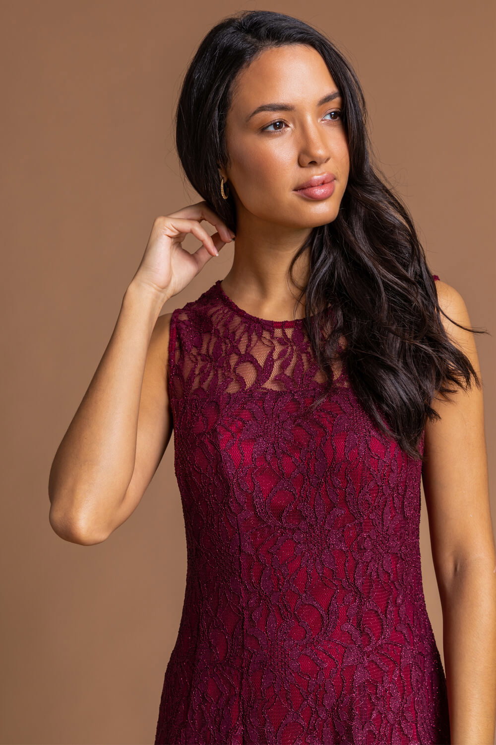 chinese dress ladies Burgundy Smocked Lace Maxi Dress M main image 0