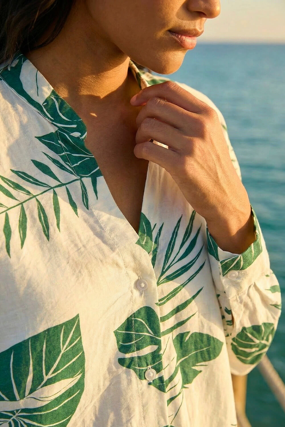 Green Tropical Palm Leaf Buttoned Shirt, Image 6 of 5
