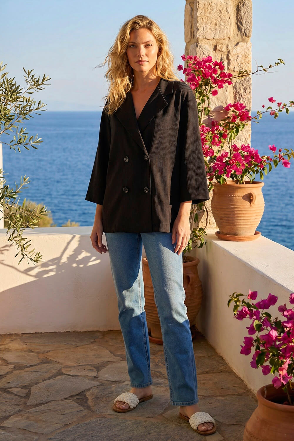 Black Relaxed Textured Blazer , Image 3 of 4