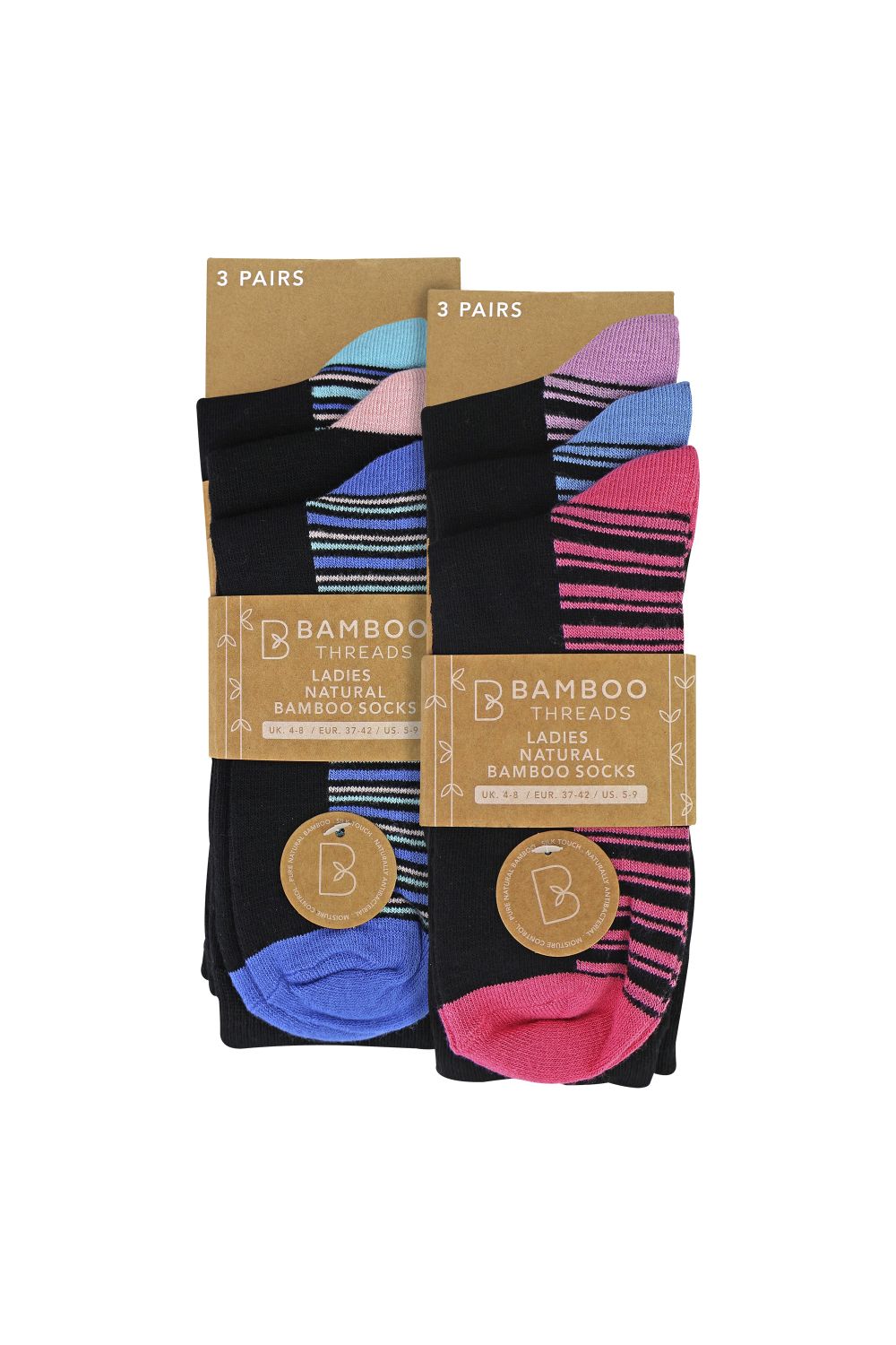 Black 6 Pack Ladies Bamboo Socks Soft Breathable Patterned Everyday Socks, Image 2 of 3
