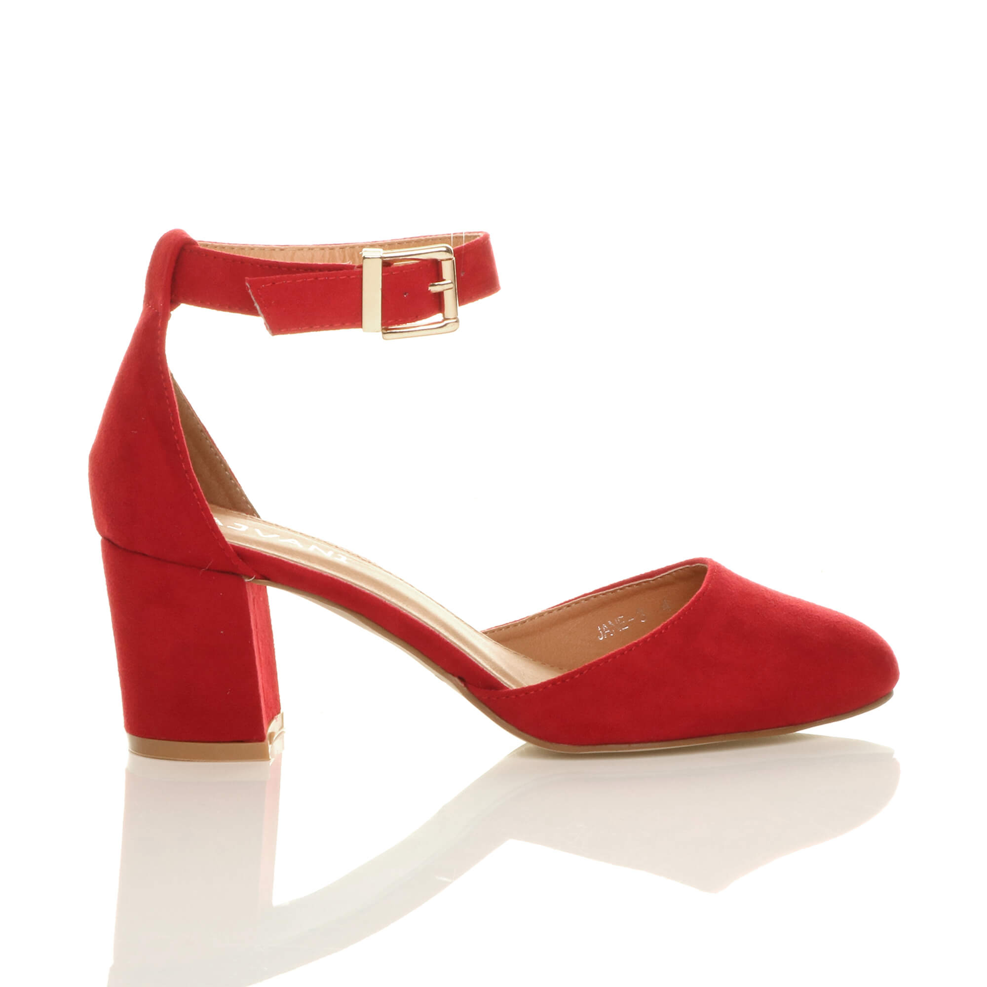 Red AJVANI Red Mid Block Heel Ankle Strap 2 Part Heels, Image 2 of 6