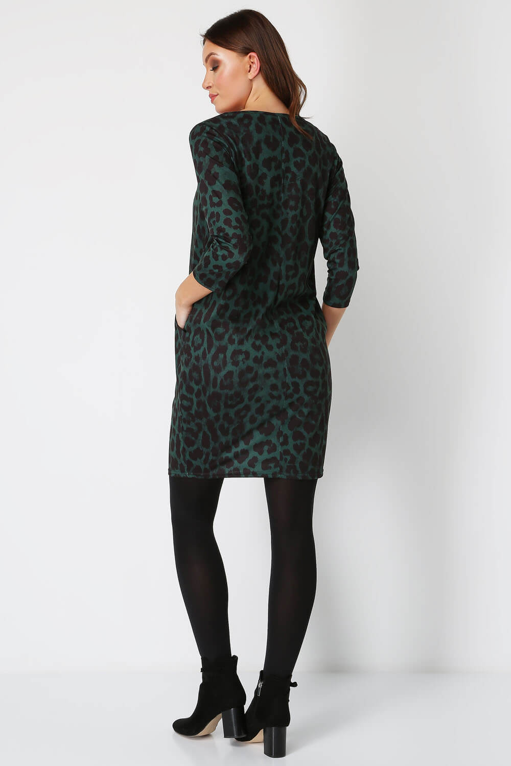 Green Animal Leopard Print Slouch Dress, Image 4 of 5