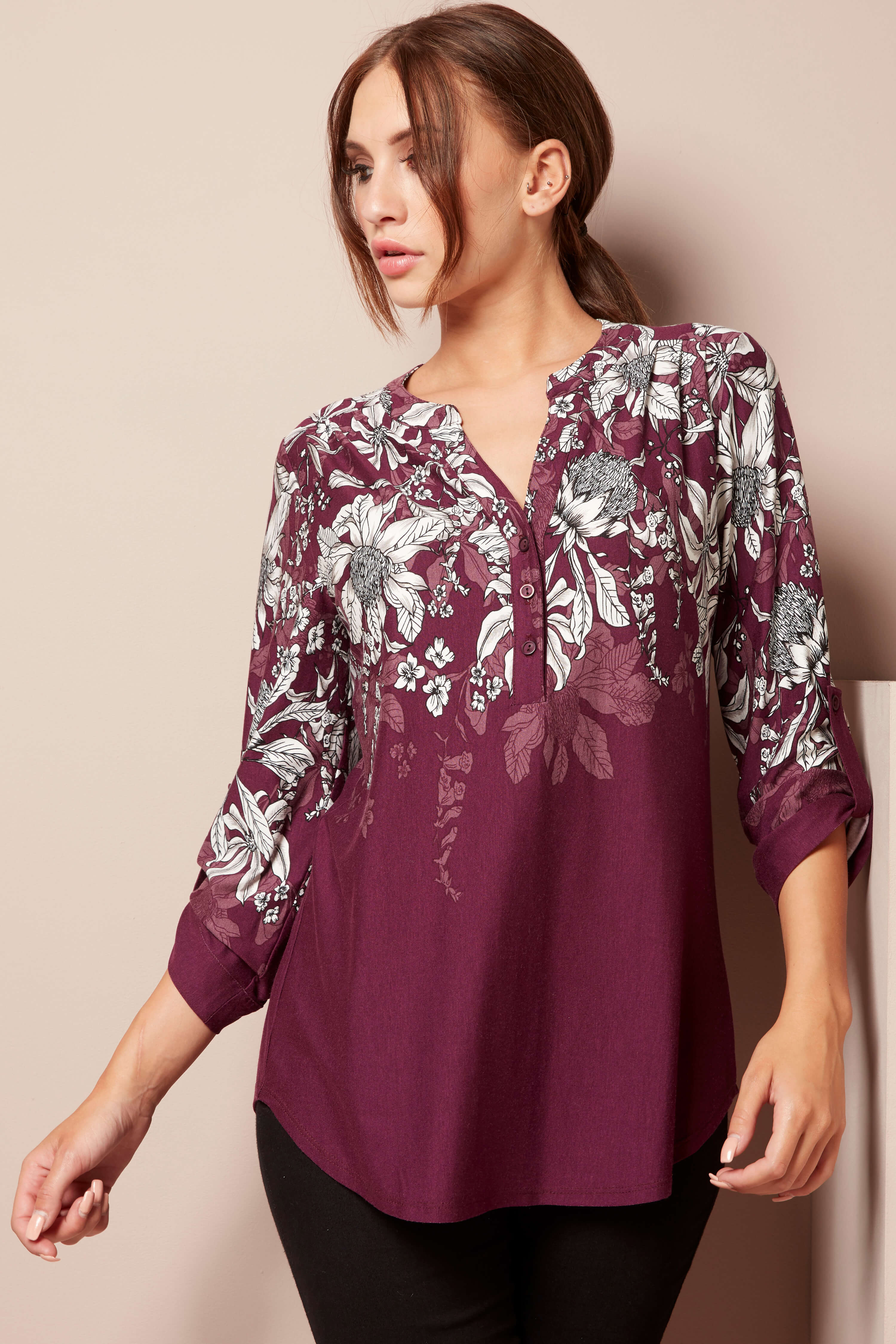 Plum Floral Border Shirt, Image 1 of 4