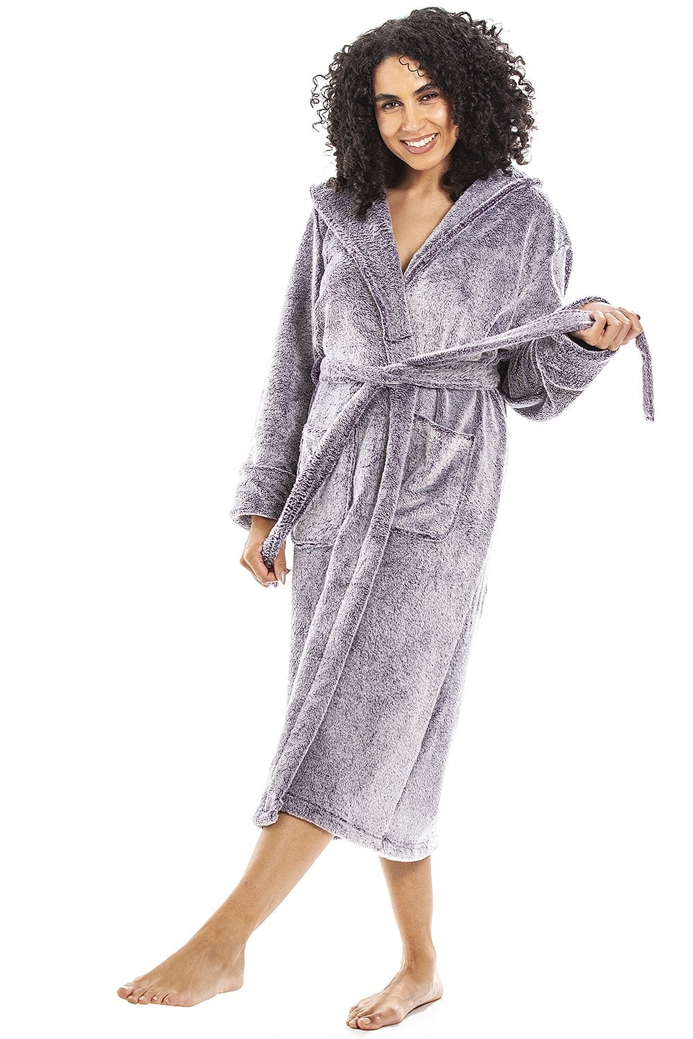 Purple Deep Pile Full Length Fleece Bathrobe, Image 1 of 5