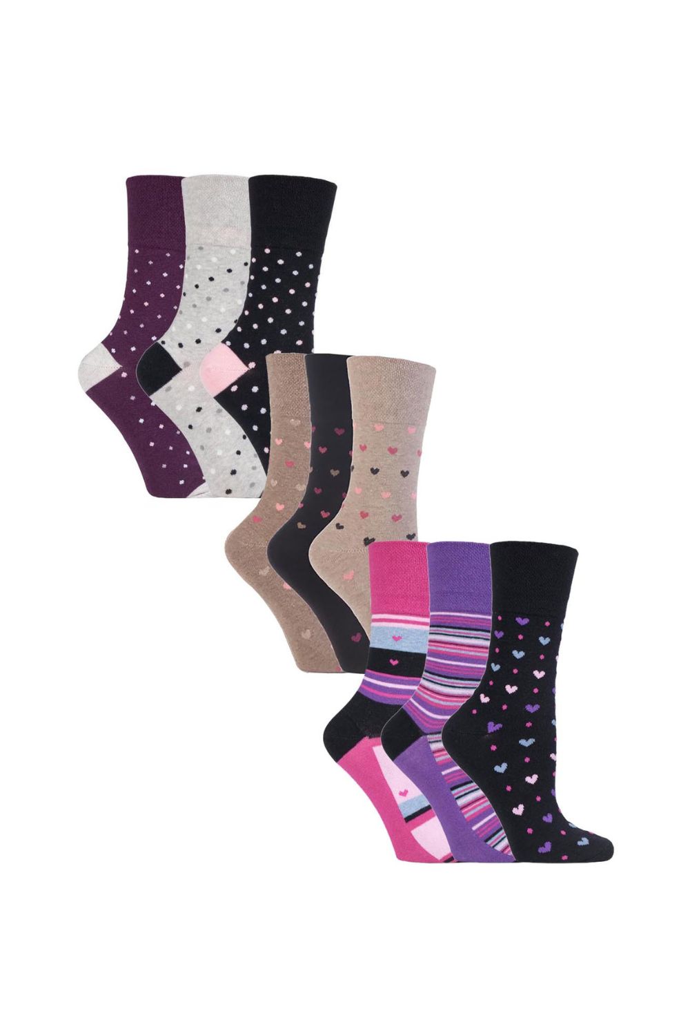 Lilac 9 Pairs Cotton Patterned Non Elastic Socks, Image 1 of 5