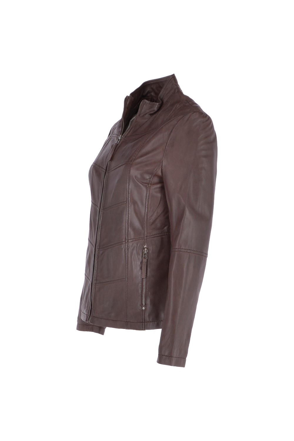Brown Ashwood Leather Brown 'Isla' Real Leather Mandarin Collared Jacket, Image 3 of 5