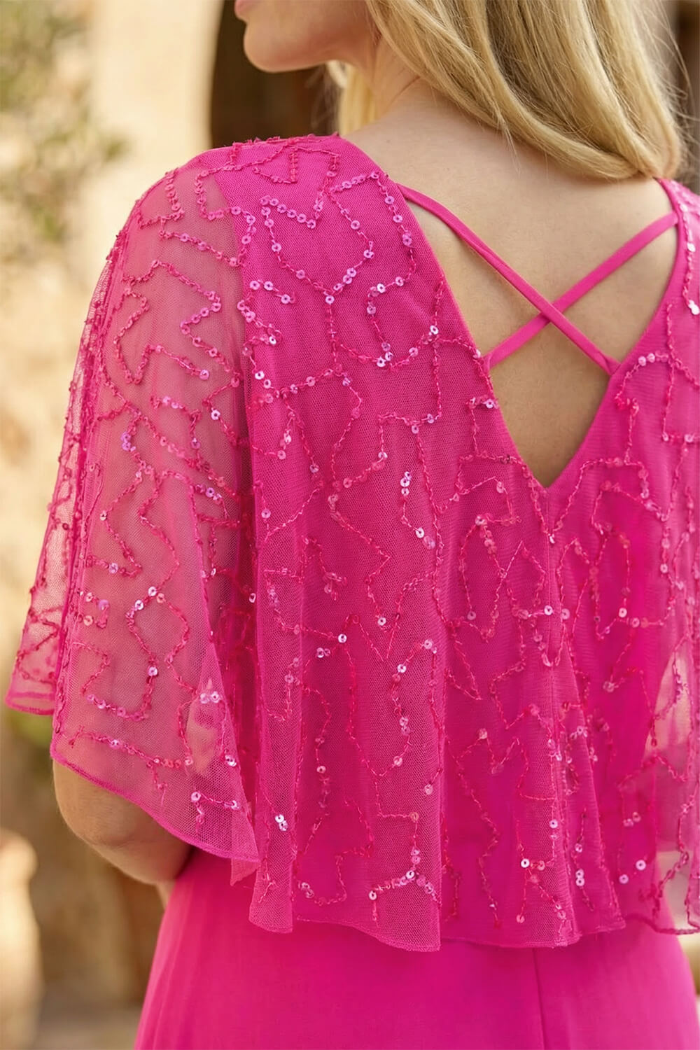 PINK Sequin Chiffon Wrap Maxi Dress, Image 5 of 4