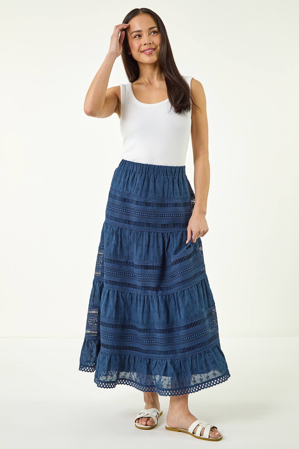 Navy Petite Lace Trim Maxi Skirt, Image 5 of 5
