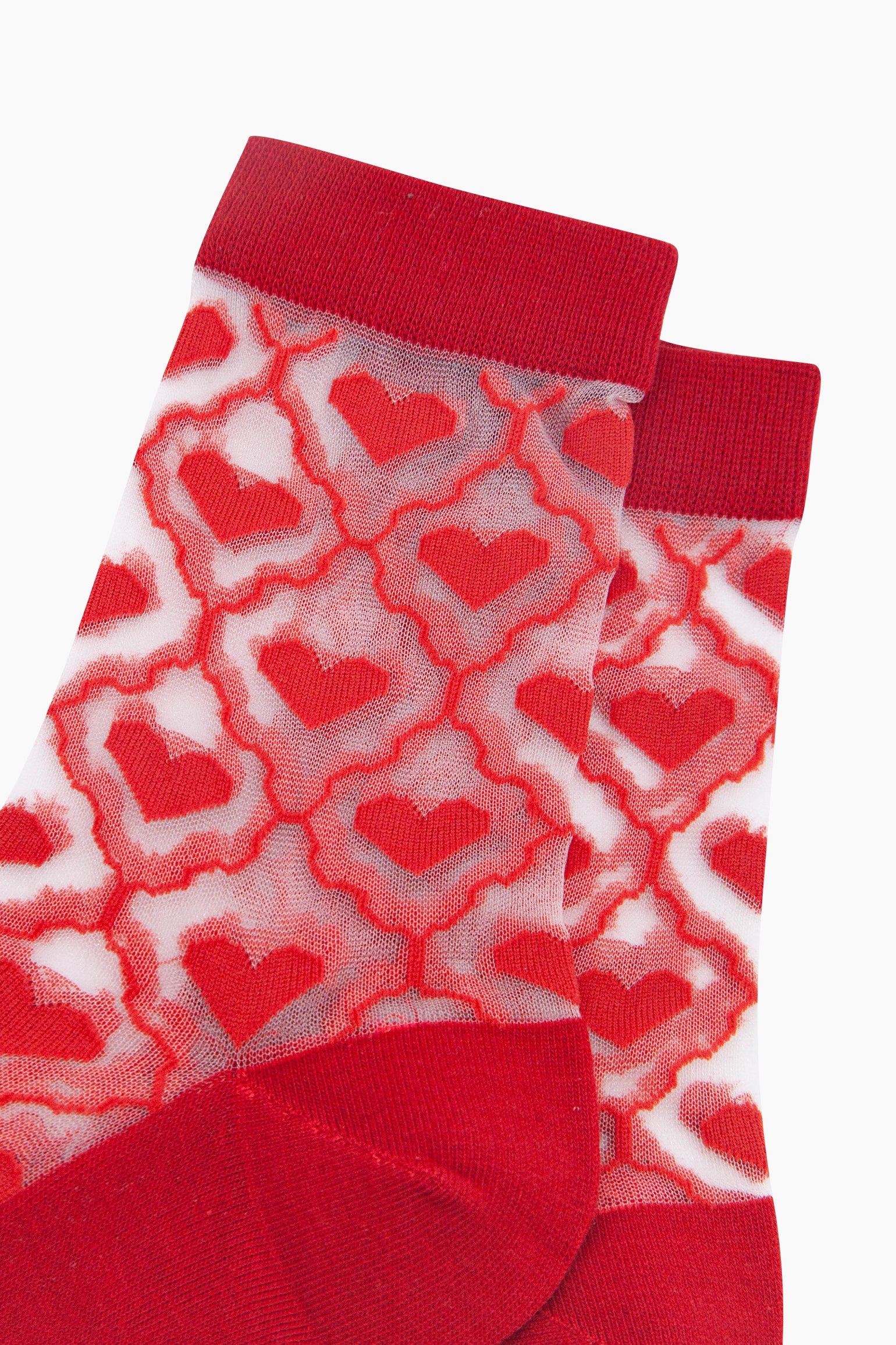 Red Heart Ribbon Combed Cotton Sheer Pop Socks in Red, Image 2 of 4