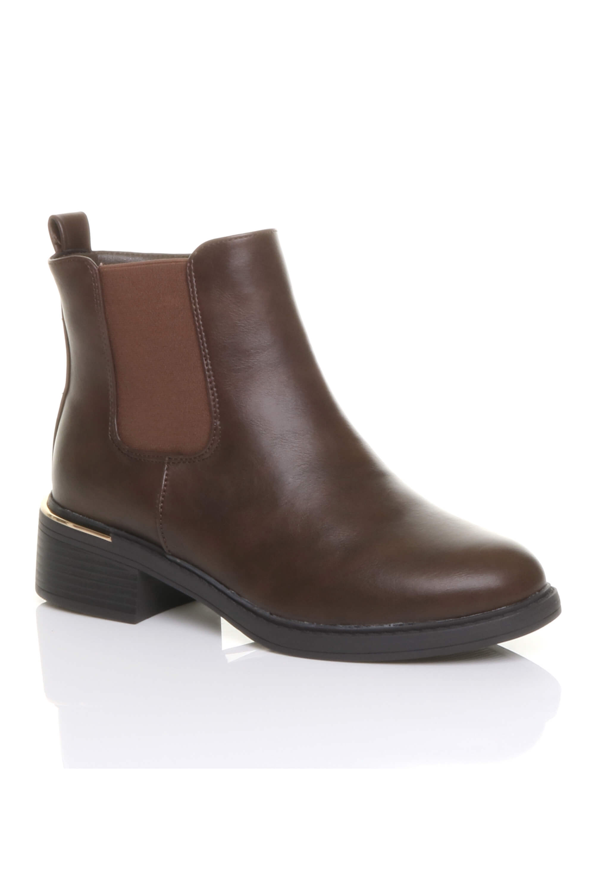 Brown Low Heel Elastic Chunky Sole Zip Ankle Chelsea Boots, Image 4 of 4
