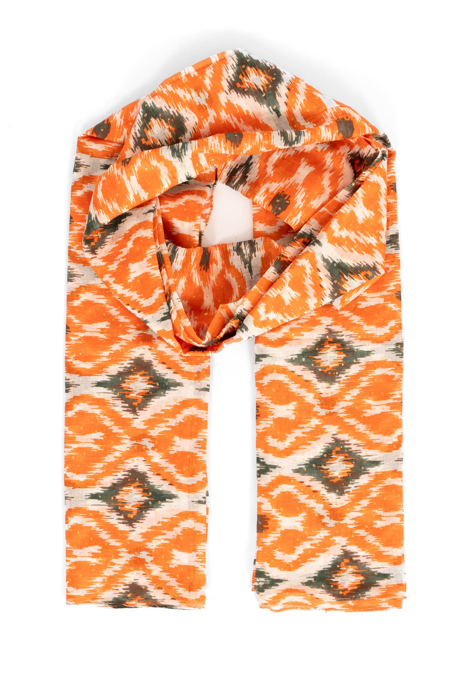 Khaki Aztec Print Cotton Lightweight Scarf, Image 1 of 4