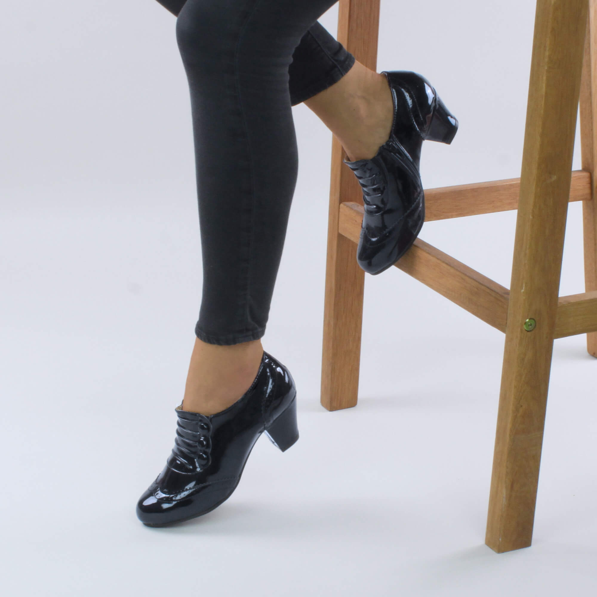 Navy Blue AJVANI Navy Blue Mid Cuban Heel Brogue Button Ankle Boots, Image 5 of 6